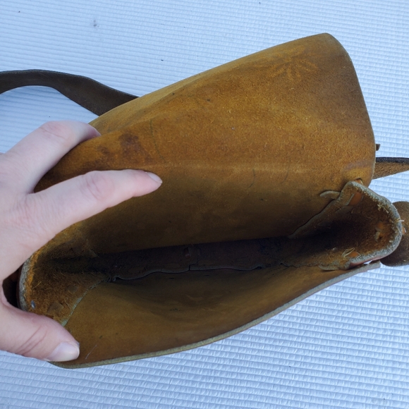 Tooled Leather Purse Messenger Bag Handmade Shoulder Bag Brown 10"x9.5" Floral - Picture 8 of 12